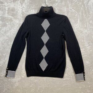 Tommy Hilfiger Womens Black Turtleneck Sweater XS Striped Diamond Design